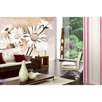 Fototapeta DIMEX | Samolepicí vliesová fototapeta na zeď Hnědé květy MA-5-1305 | 375 x 250 cm | bílá, krémová, hnědá + Samolepicí vliesová fototapeta na stěnu DIMEX Hnědé květy MA51305 v rozměru 375 x 250 cm