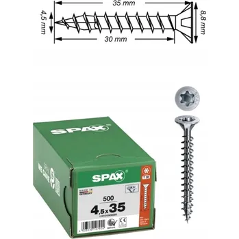 Vrut SPAX vruty 4,5x35mm T-STAR zápustná hlava, plný závit, pozink