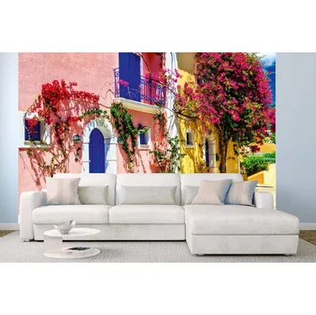 Fototapeta DIMEX | Samolepicí vliesová fototapeta na zeď Tradiční vesnice Assos MA-5-0782 | 375 x 250 cm | vícebarevná, oranžová, růžová + Samolepicí vliesová fototapeta na stěnu DIMEX Tradiční vesnice Assos MA50782 v rozměru 375 x 250 cm