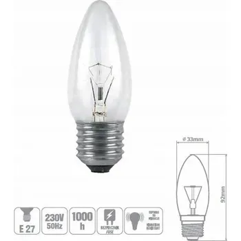 Žárovka ŽÁROVKA ODOLNÁ OTŘESŮM 25W E27 SVÍČKA PRŮHLEDNÁ
