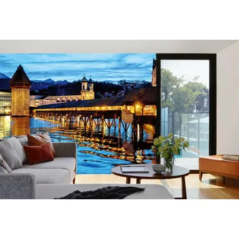 Fototapeta DIMEX | Samolepicí vliesová fototapeta na zeď Kapellbrücke, Lucern MA-5-1062 | 375 x 250 cm | modrá, černá, hnědá + Samolepicí vliesová fototapeta na stěnu DIMEX Kapellbrücke, Lucern MA51062 v rozměru 375 x 250 cm