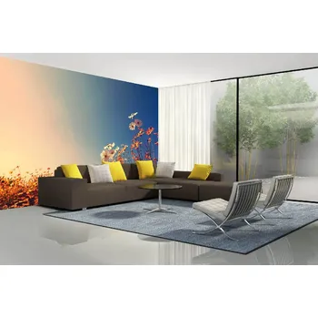 Fototapeta DIMEX | Samolepicí vliesová fototapeta na zeď Krásná květinová louka MA-5-1310 | 375 x 250 cm | modrá, bílá, oranžová + Samolepicí vliesová fototapeta na stěnu DIMEX Krásná květinová louka MA51310 v rozměru 375 x 250 cm