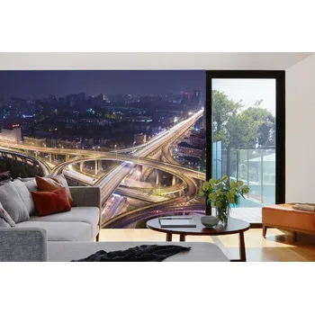 Fototapeta DIMEX | Samolepicí vliesová fototapeta na zeď Noční město MA-5-0672 | 375 x 250 cm | bílá, fialová, žlutá + Samolepicí vliesová fototapeta na stěnu DIMEX Noční město MA50672 v rozměru 375 x 250 cm