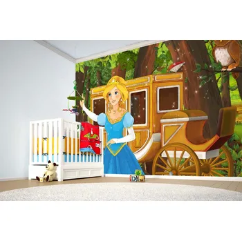 Fototapeta DIMEX | Samolepicí vliesová fototapeta na zeď Princezna a kočár MA-5-1416 | 375 x 250 cm | zelená, modrá, žlutá + Samolepicí vliesová fototapeta na stěnu DIMEX Princezna a kočár MA51416 v rozměru 375 x 250 cm