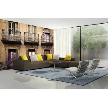 Fototapeta DIMEX | Samolepicí vliesová fototapeta na zeď Staromódní balkony MA-5-0810 | 375 x 250 cm | fialová, měděná, žlutá, hnědá + Samolepicí vliesová fototapeta na stěnu DIMEX Staromódní balkony MA50810 v rozměru 375 x 250 cm