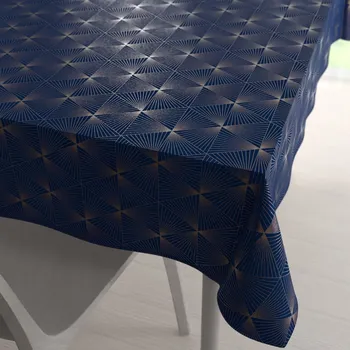 ubrus Sametový obdélníkový ubrus Isabela IBL-011 Rose Gold trojúhelníky na královsky modrém 50x100 cm