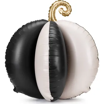 Balónek Stojící fóliový balónek 3D dýně černobílá se zlatou stopkou 58 cm