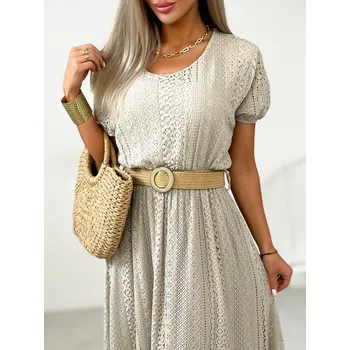 Dámské šaty Fashionweek Krajkové Dlouhé šaty s páskem BOHO LACE IT-RAMINA Barva: Béžový, Velikost: Universal