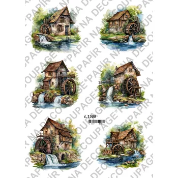 Umělecký papír Rýžový a soft papír na decoupage - Vodní mlýny - KB01509 Materiál: Soft, Rozměr: A4