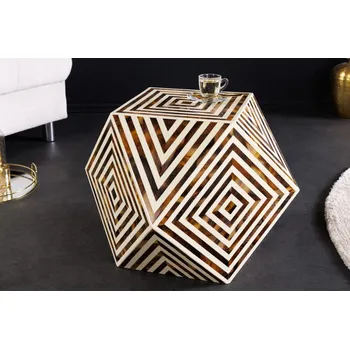 Konferenční stolek Odkládací stolek - Bone Inlay, hnědá, bílá