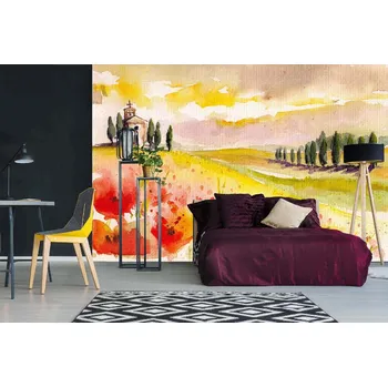 Fototapeta DIMEX | Samolepicí vliesová fototapeta na zeď Malba - Cypřiše MA-5-2042 | 375 x 250 cm | zelená, červená, béžová + Samolepicí vliesová fototapeta na stěnu DIMEX Malba - Cypřiše MA52042 v rozměru 375 x 250 cm