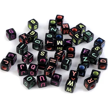 Oblečení a móda Plastové korálky s písmeny kostka 8x8 mm Balení: 25 ks, Varianta: mix - 8596475062763