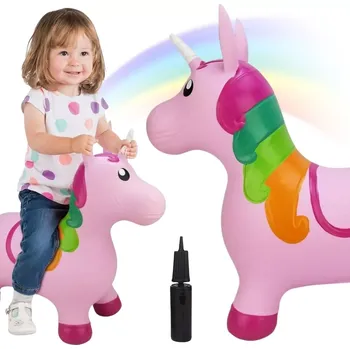 Woopie skákací gumový jednorožec růžový s pumpičkou