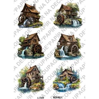 Umělecký papír Rýžový a soft papír na decoupage - Vodní mlýny - KB01508 Materiál: Soft, Rozměr: A4