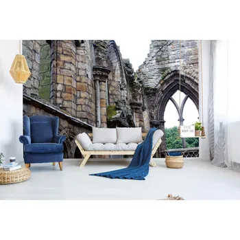 Fototapeta DIMEX | Samolepicí vliesová fototapeta na zeď Zřícenina opatství Holyrood MA-5-1054 | 375 x 250 cm | zelená, šedá + Samolepicí vliesová fototapeta na stěnu DIMEX Zřícenina opatství Holyrood MA51054 v rozměru 375 x 250 cm