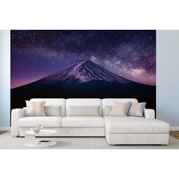 Fototapeta DIMEX | Samolepicí vliesová fototapeta na zeď Hora Fudži v noci MA-5-1949 | 375 x 250 cm | bílá, fialová, černá, oranžová + Samolepicí vliesová fototapeta na stěnu DIMEX Hora Fudži v noci MA51949 v rozměru 375 x 250 cm