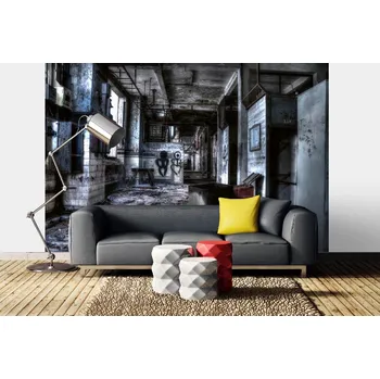 Fototapeta DIMEX | Samolepicí vliesová fototapeta na zeď Stará chodba MA-5-0859 | 375 x 250 cm | modrá, bílá, šedá + Samolepicí vliesová fototapeta na stěnu DIMEX Stará chodba MA50859 v rozměru 375 x 250 cm