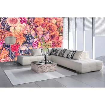 Fototapeta DIMEX | Samolepicí vliesová fototapeta na zeď Květinové pozadí MA-5-1288 | 375 x 250 cm | fialová, oranžová, růžová + Samolepicí vliesová fototapeta na stěnu DIMEX Květinové pozadí MA51288 v rozměru 375 x 250 cm