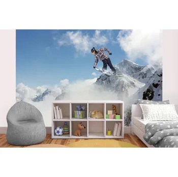 Fototapeta DIMEX | Samolepicí vliesová fototapeta na zeď Snowboardista MA-5-1572 | 375 x 250 cm | modrá, bílá + Samolepicí vliesová fototapeta na stěnu DIMEX Snowboardista MA51572 v rozměru 375 x 250 cm