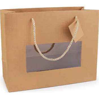 Dárková taška Papírová taška natural s průhledem a širokým dnem Balení: 1 ks, Varianta: hnědá přírodní - 8596475261210