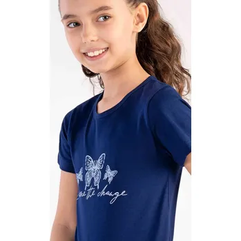 Dívčí noční košile Vienetta Kids Dětská noční košile s krátkým rukávem Motýlci Barva: Modrá - tmavě, Velikost: 5/6