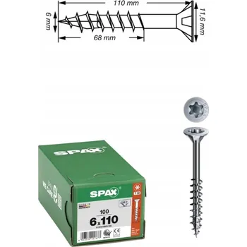 Vrut SPAX vruty 6x110mm T-STAR zápustná hlava, částečný závit. pozink