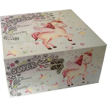 Dárková krabička DUE ESSE DUE ESSE, Krabička z MDF Jednorožec 20x20x10 cm, bílá