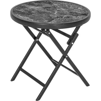 Zahradní stůl Odkládací stolek se skleněnou deskou, šedý mramor, Ø 45 cm