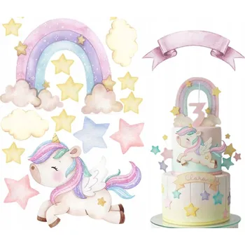 Jedlá dekorace na dort Výtisk na dort cukrová hmota CUKROVÝ VÝTISK JEDNOROŽEC hvězdy jméno