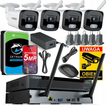 Bezpečnostní kamera FORCE WIFI Monitorovací Set 4x IP Kamera 2MPx DISK 1TB WiFi Rekordér