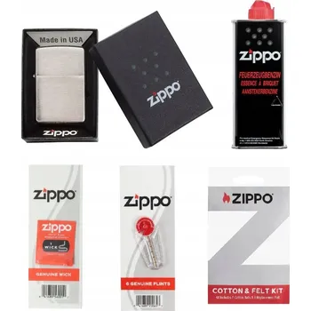Zapalovač Sada Zapalovač Zippo 200 Broušený + Benzín + Knot + Kamínky Příslušenství