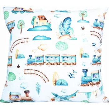 Povlak na dekorativní polštářek Povlak vláček lokomotiva, bílý, 40x40, bavlna, pro dítě, na polštář