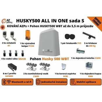 Pohon brány HUSKY500 ALL IN ONE sada S - KOVÁNÍ AZPs + Pohon HUSKY500 WBT až do 5,5 m průjezdu (s možností výběru pohonu)