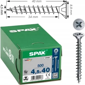 Vrut SPAX vruty 4,5x40mm Pz zápustná hlava, plný závit, pozink