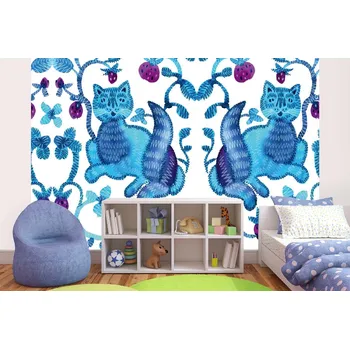 Fototapeta DIMEX | Samolepicí vliesová fototapeta na zeď Fantasy kočka MA-5-1452 | 375 x 250 cm | modrá, bílá, fialová + Samolepicí vliesová fototapeta na stěnu DIMEX Fantasy kočka MA51452 v rozměru 375 x 250 cm