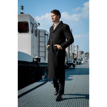 Pánský kabát Pánský vlněný kabát Černá 182/58