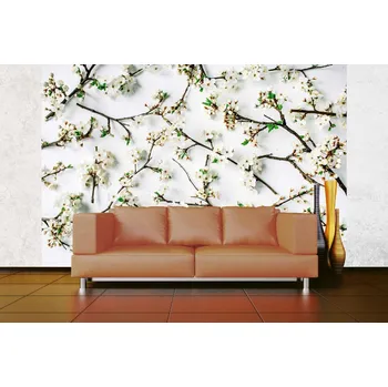 Fototapeta DIMEX | Samolepicí vliesová fototapeta na zeď Kvetoucí větve MA-5-1351 | 375 x 250 cm | zelená, bílá, hnědá + Samolepicí vliesová fototapeta na stěnu DIMEX Kvetoucí větve MA51351 v rozměru 375 x 250 cm