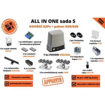 ALL IN ONE sada S - KOVÁNÍ AZPs + pohon H30/645 pro posuvné brány až do 400 kg