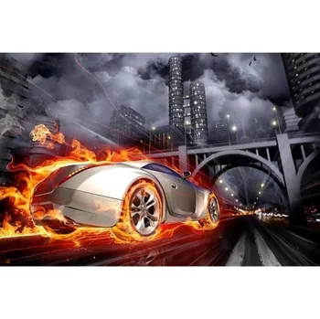 Fototapeta DIMEX | Samolepicí vliesová fototapeta na zeď Auto v plamenech MA-5-0314 | 375 x 250 cm | béžová, oranžová, šedá + Samolepicí vliesová fototapeta na stěnu DIMEX Auto v plamenech MA50314 v rozměru 375 x 250 cm