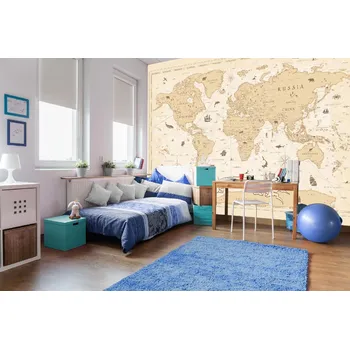 Fototapeta DIMEX | Samolepicí vliesová fototapeta na zeď Mapa vintage piktogramy MA-5-1552 | 375 x 250 cm | bílá, hnědá + Samolepicí vliesová fototapeta na stěnu DIMEX Mapa vintage piktogramy MA51552 v rozměru 375 x 250 cm