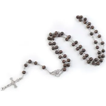 Náhrdelník Růženec s dřevěnými korálky v krabičce Balení: 1 ks, Varianta: 2 hnědá - 8591149606830
