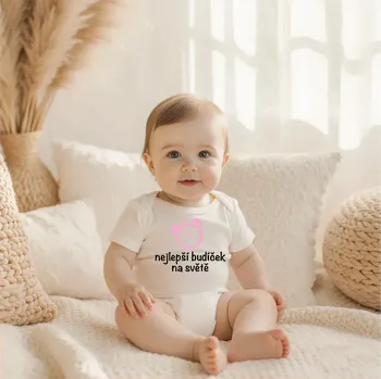 Body NEJLEPŠÍ BUDÍČEK NA SVĚTĚ - RŮŽOVÁ Barva: Bílá, Velikost: 62 (0-3 měsíců)