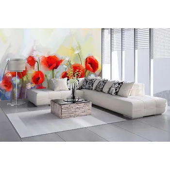 Fototapeta DIMEX | Samolepicí vliesová fototapeta na zeď Malba - Červený mák MA-5-2044 | 375 x 250 cm | zelená, červená, béžová + Samolepicí vliesová fototapeta na stěnu DIMEX Malba - Červený mák MA52044 v rozměru 375 x 250 cm