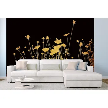 Fototapeta DIMEX | Samolepicí vliesová fototapeta na zeď Zlaté květiny MA-5-1327 | 375 x 250 cm | zlata, černá, oranžová + Samolepicí vliesová fototapeta na stěnu DIMEX Zlaté květiny MA51327 v rozměru 375 x 250 cm