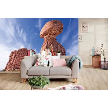 Fototapeta DIMEX | Samolepicí vliesová fototapeta na zeď Vybalancovaná skála MA-5-1686 | 375 x 250 cm | modrá, bílá, hnědá + Samolepicí vliesová fototapeta na stěnu DIMEX Vybalancovaná skála MA51686 v rozměru 375 x 250 cm