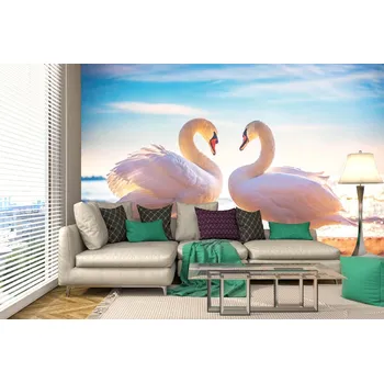 Fototapeta DIMEX | Samolepicí vliesová fototapeta na zeď Labutí láska MA-5-0414 | 375 x 250 cm | modrá, bílá, zlata + Samolepicí vliesová fototapeta na stěnu DIMEX Labutí láska MA50414 v rozměru 375 x 250 cm