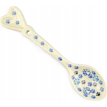 Příbor Keramická lžička na cukr se srdíčkem a motivem koček 1771 Ceramika Bolesławiec