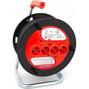Napájecí kabel Prodlužovací Kabel bubnový ELS Elektrotechnika 30 m 4 zásuvky červený guma