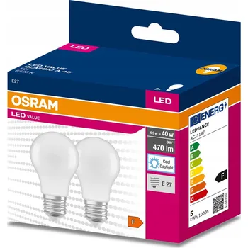 Žárovka 2x LED žárovka E27 A60 4,9W (ekvivalent 40W) 470lm 6500K Osram