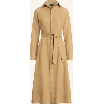 Dámské šaty Polo Ralph Lauren Dámské Lněné Košilové Šaty, světle hnědá, 34